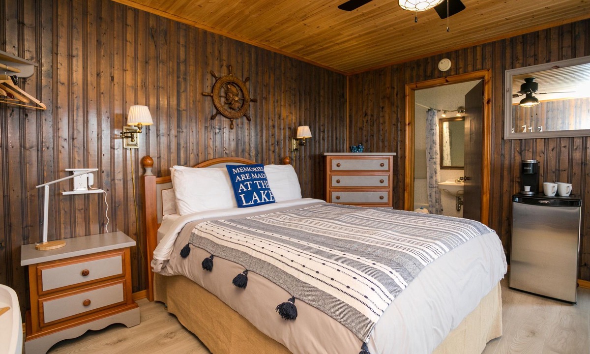North Lake House | Captain’s Den is our executive blue toned all wooden room with a Captain’s flair