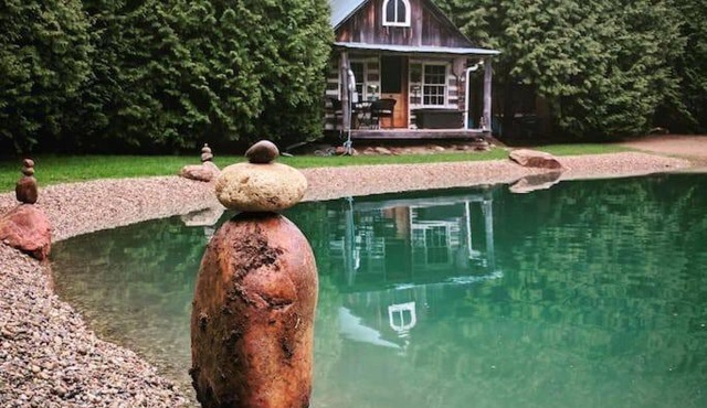 A rustic cabin in the woods