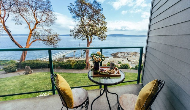 Beach Bliss oceanfront king studio! Balcony, stunning view, pool, dock & hot tub