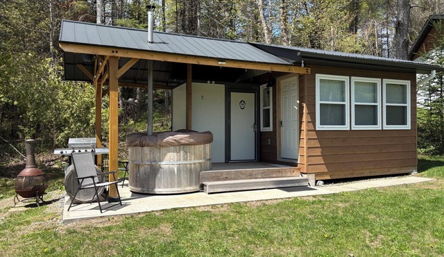 Forested Tiny Home Retreat | wood fired Hot Tub | indr/outdr Shower | Rail Trail