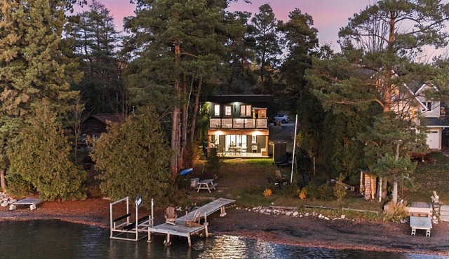 Luxury Waterfront Retreat with Sauna, EV Charger, Pizza Oven & Lake Views