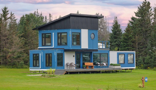 Modern PEI Shipping Container Retreat with Multiple Decks & Stunning Views