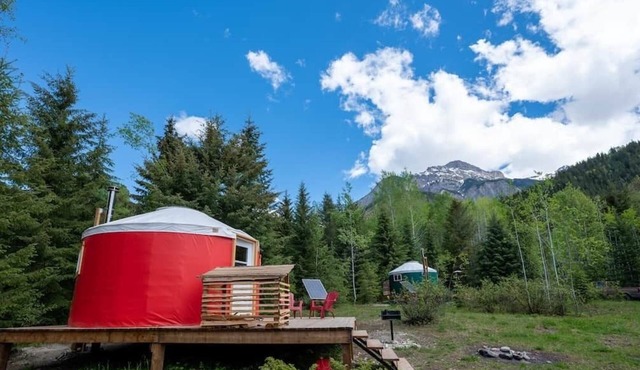 Off-Grid Red Yurt in the wood